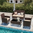 thumbnail image 1 of UDPATIO 4 Pieces Outdoor Patio Furniture,Sectional Conversation Sets,Brown PE Rattan Patio Chairs with Table and Loveseat for Balcony, Porch, Backyard,（Khaki Cushion）, 1 of 9