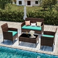 thumbnail image 1 of UDPATIO 4 Pieces Outdoor Patio Furniture,Sectional Conversation Sets,Brown PE Rattan Patio Chairs with Table and Loveseat for Balcony, Porch, Backyard,（Turquoise Cushion）, 1 of 8