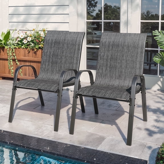 UDPATIO Patio Chairs Set of 2, Outdoor Dining Chairs High Back with All Weather Breathable Textilene, Metal Frame for Lawn Garden Backyard Deck, Dark Grey