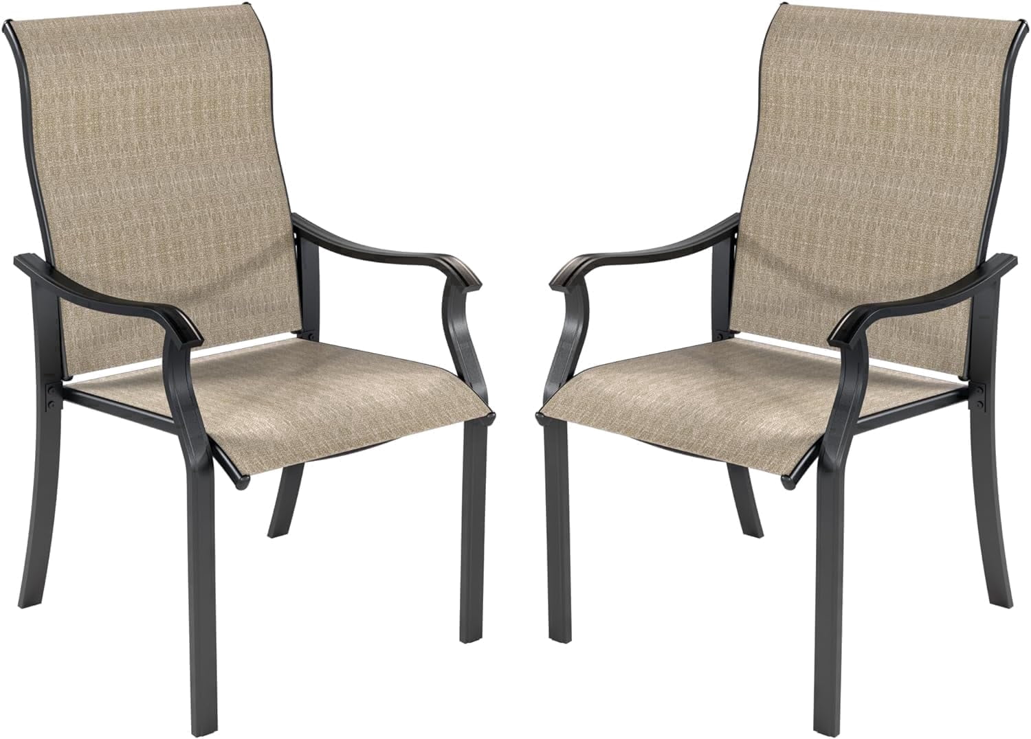 UDPATIO Patio Chairs Set of 2, Outdoor Dining Chairs High Back with All Weather Breathable Textilene, Metal Frame for Lawn Garden Backyard Deck, Brown