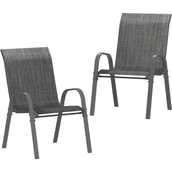 UDPATIO Patio Chairs Set of 2, Outdoor Dining Chairs High Back with All Weather Breathable Textilene, Metal Frame for Lawn Garden Backyard Deck, Dark Grey