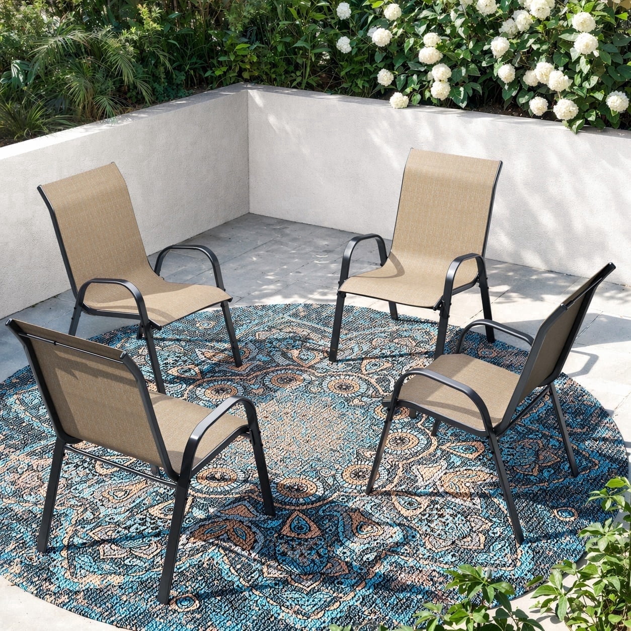 UDPATIO Patio Chairs Set of 4, Outdoor Dining Chairs High Back with All Weather Breathable Textilene, Metal Frame for Lawn Garden Backyard Deck, Brown