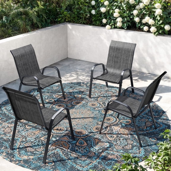 UDPATIO Patio Chairs Set of 4, Outdoor Dining Chairs High Back with All Weather Breathable Textilene, Metal Frame for Lawn Garden Backyard Deck, Dark Grey