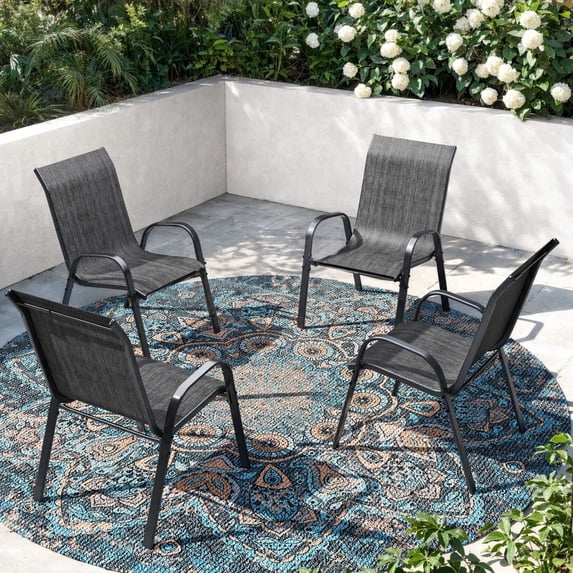 UDPATIO Patio Chairs Set of 4, Outdoor Dining Chairs High Back with All Weather Breathable Textilene, Metal Frame for Lawn Garden Backyard Deck, Dark Grey
