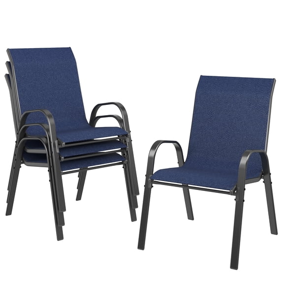 UDPATIO Patio Chairs Set of 4, Outdoor Dining Chairs High Back with All Weather Breathable Textilene, Metal Frame for Lawn Garden Backyard Deck, Blue
