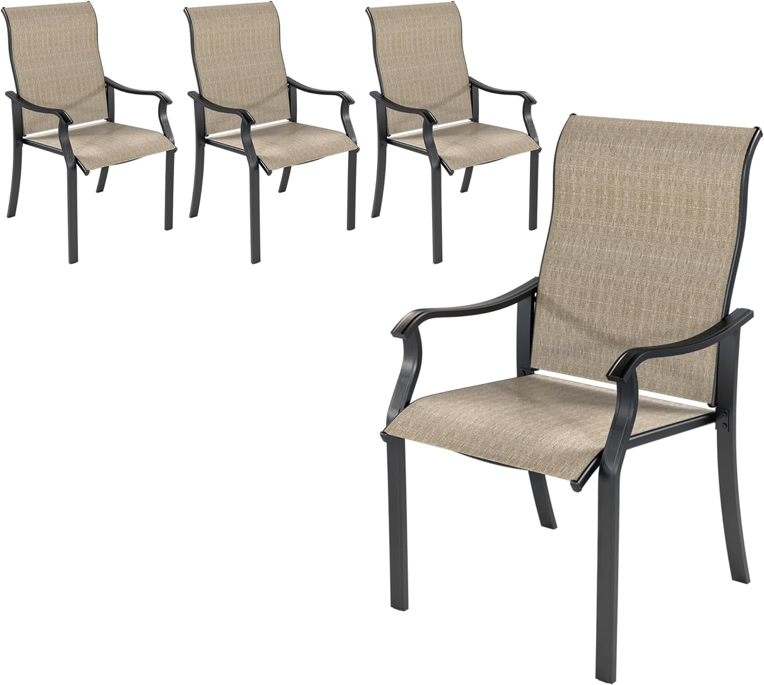 UDPATIO Patio Chairs Set of 4, Outdoor Dining Chairs High Back with All Weather Breathable Textilene, Metal Frame for Lawn Garden Backyard Deck, Brown