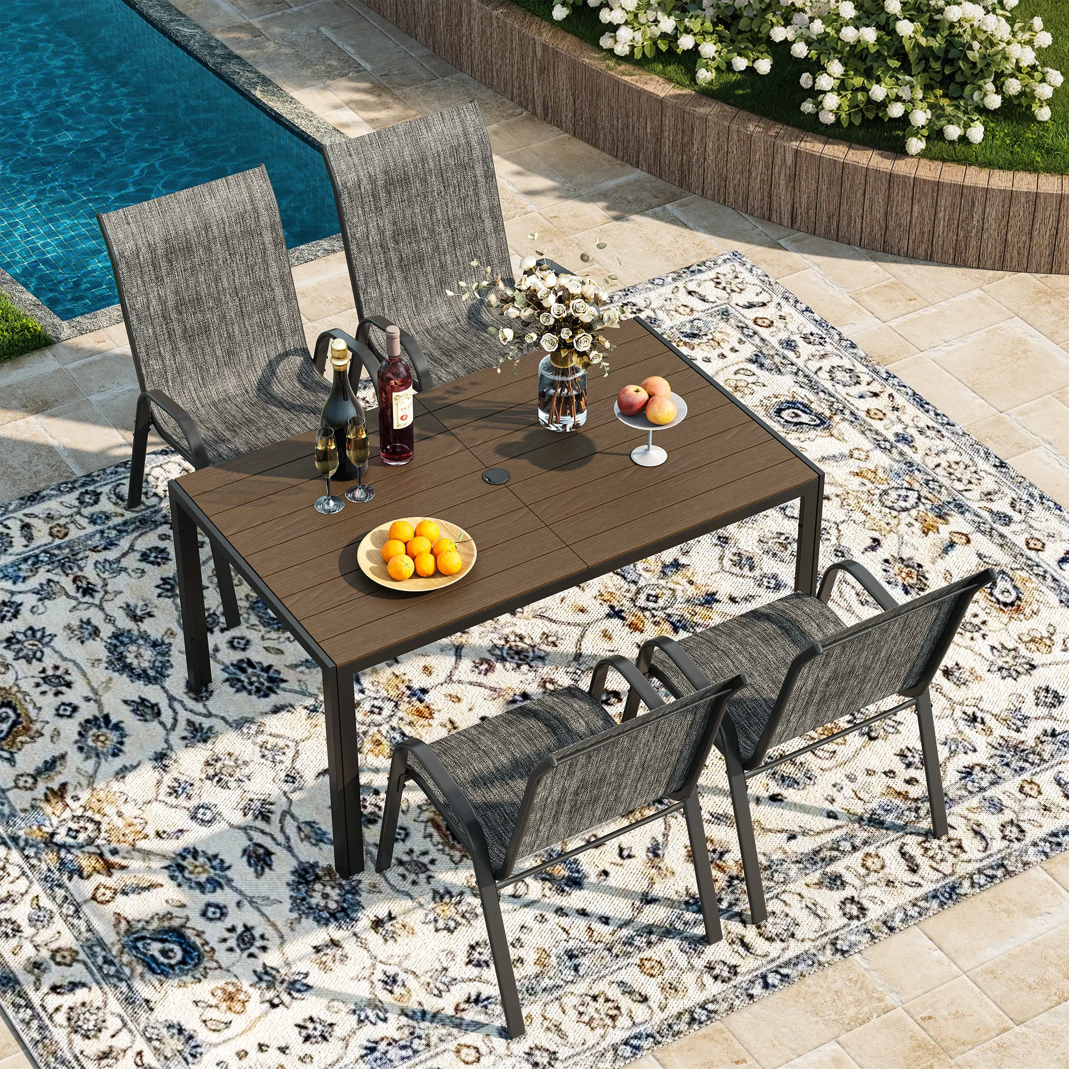UDPATIO Patio Chairs Set of 5, Outdoor Dining Chairs High Back with All Weather Breathable Textilene, Metal Frame for Lawn Garden Backyard Deck,Dark Grey