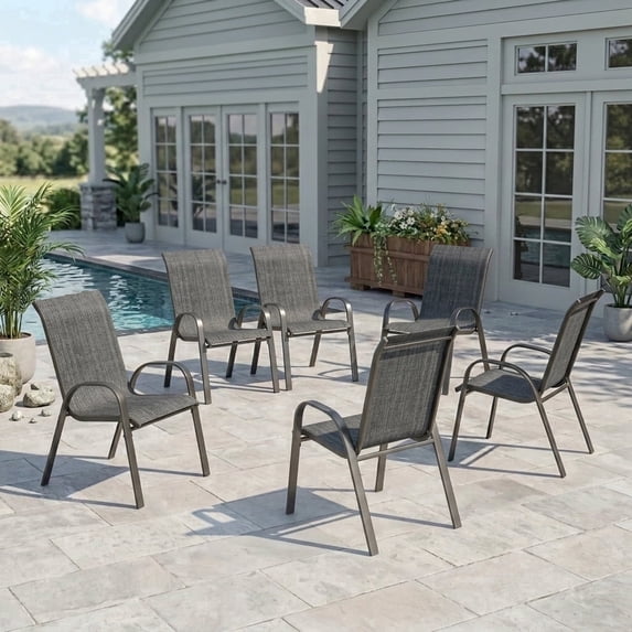 UDPATIO Patio Chairs Set of 6, Outdoor Dining Chairs High Back with All Weather Breathable Textilene, Metal Frame for Lawn Garden Backyard Deck, Dark Grey