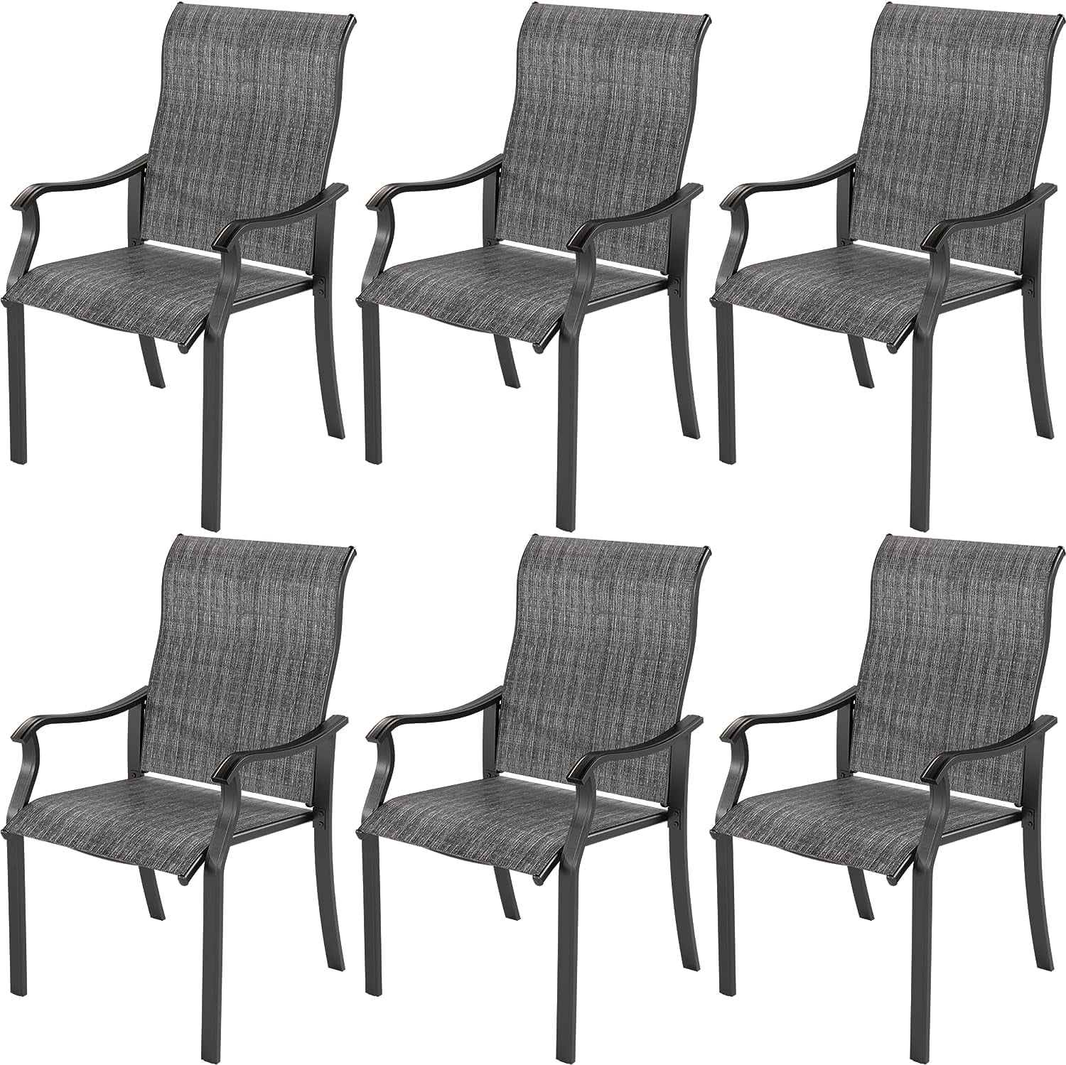 UDPATIO Patio Chairs Set of 6, Outdoor Dining Chairs High Back with All Weather Breathable Textilene, Metal Frame for Lawn Garden Backyard Deck, Dark Grey