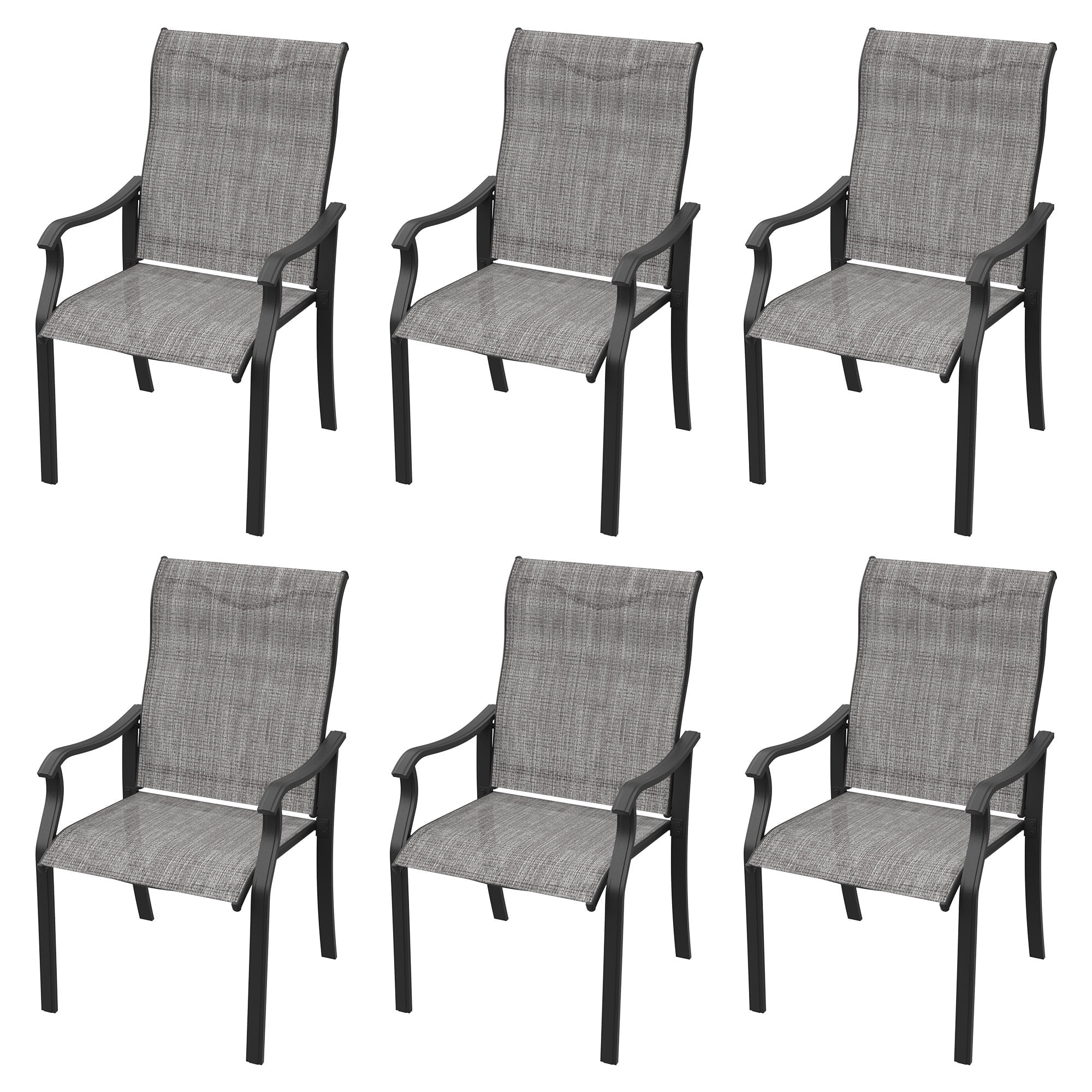 UDPATIO Patio Chairs Set of 6, Outdoor Dining Chairs High Back with All Weather Breathable Textilene, Metal Frame for Lawn Garden Backyard Deck, Grey White