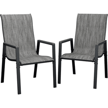 UDPATIO Patio Chairs Set of 2, Outdoor Dining Chairs with Textilene, Metal Frame for Garden, Gray White