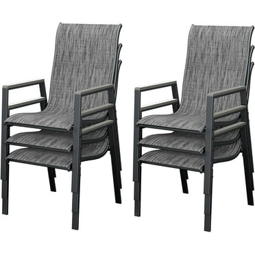UDPATIO Patio Chairs Set of 6, Outdoor Dining Chairs with Textilene, Metal Frame for  Garden, Gray White