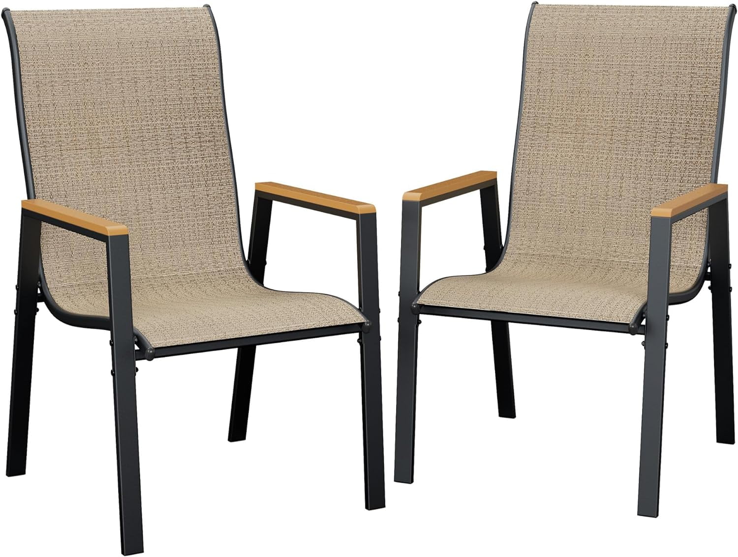 UDPATIO Set of 2 Patio Chairs, High Back Outdoor Dining Chairs, Weather Resistant, Metal Frame