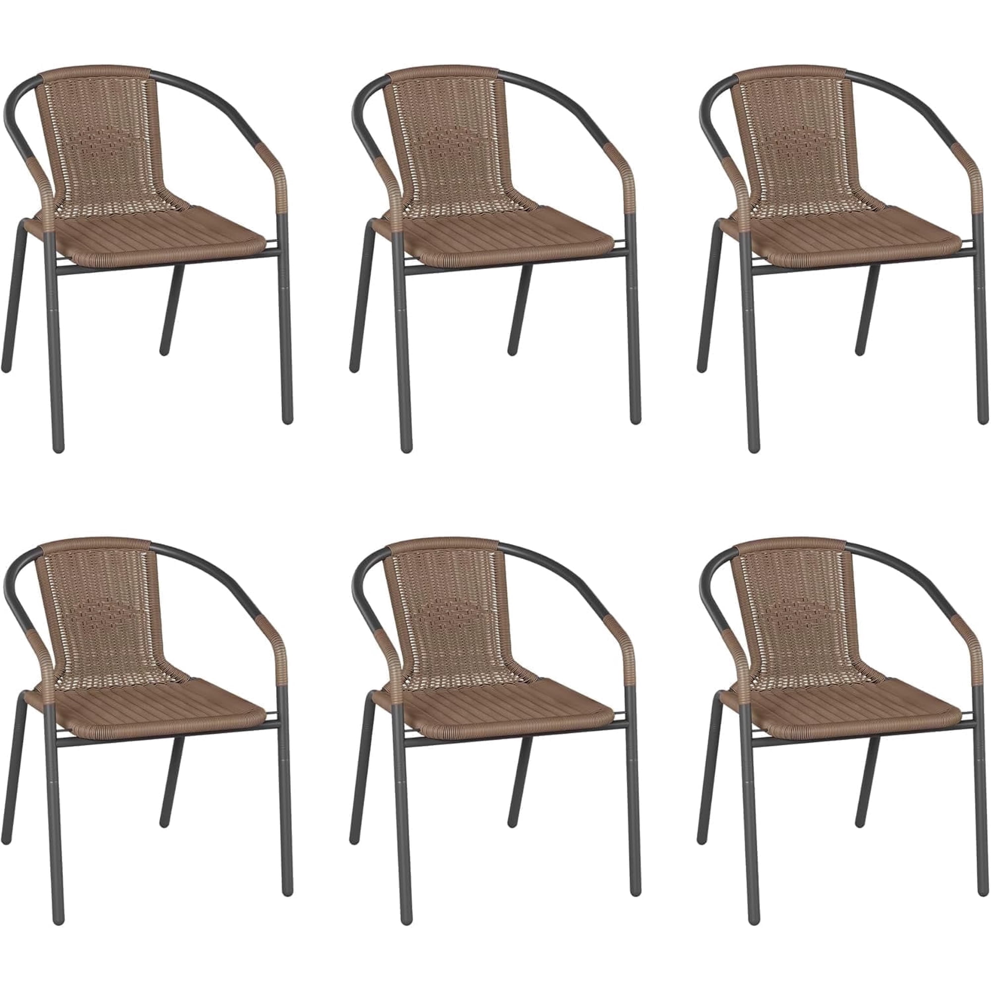 UDPATIO Outdoor Dining Chairs Set of 6, Patio Chairs, Rattan Outdoor Dining Chairs Set, Rattan Indoor-Outdoor Chairs for Bistro, Deck, Backyard, Porch, Steel Frame & Rattan Seat (Brown)