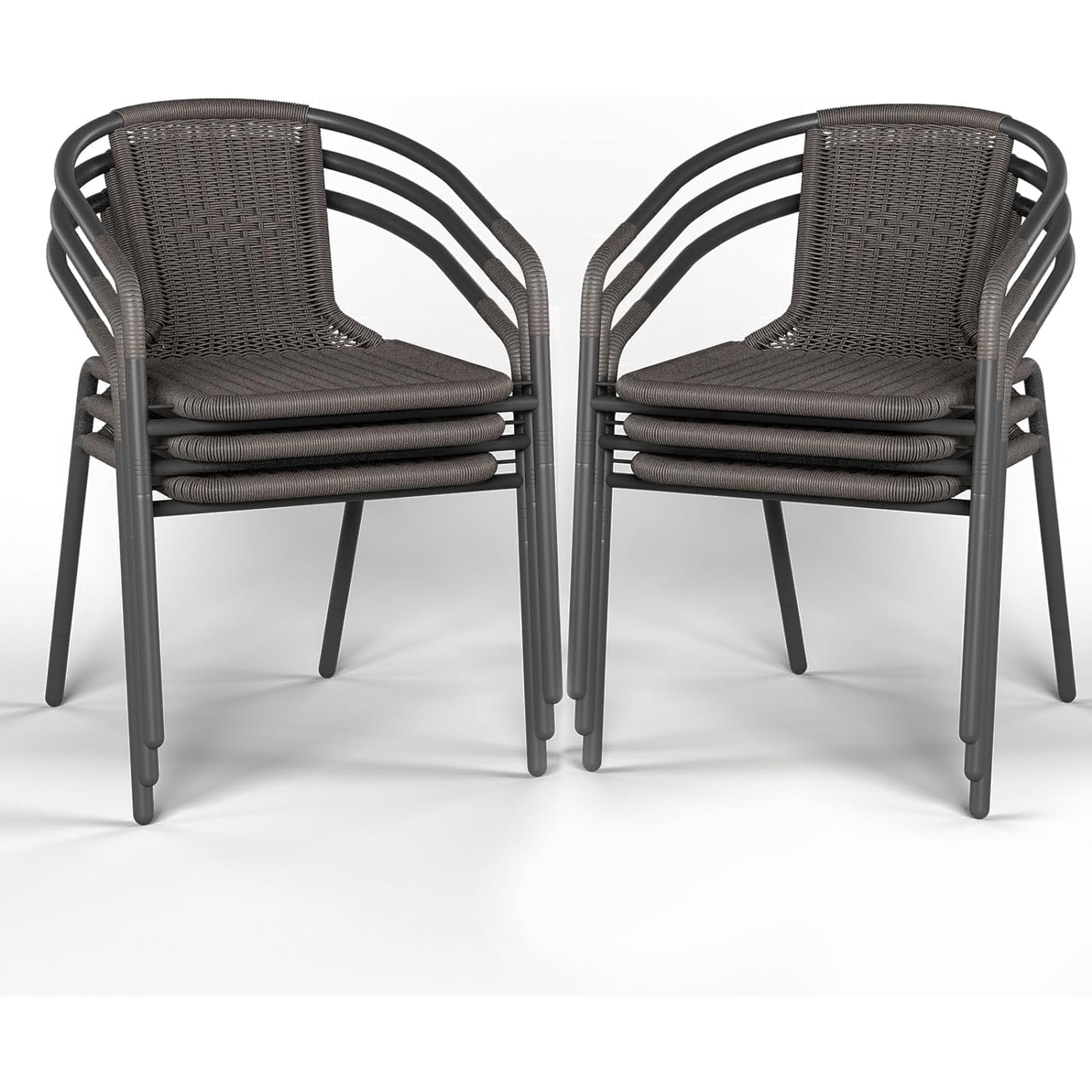 UDPATIO Outdoor Dining Chairs Set of 6, Patio Chairs, Rattan Outdoor Dining Chairs Set, Rattan Indoor-Outdoor Chairs for Bistro, Deck, Backyard, Porch, Steel Frame & Rattan Seat (Black)