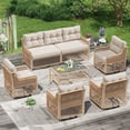 thumbnail image 1 of UDPATIO Patio Conversation Set, Rattan Wicker Furniture, 6 Piece Outdoor Sectional Set with Coffee Table & All-Weather Wicker, Beige, 1 of 9