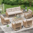 thumbnail image 1 of UDPATIO Patio Conversation Set, Rattan Wicker Furniture, 6 Piece Outdoor Sectional Set with Coffee Table & All-Weather Wicker, Beige, 1 of 1