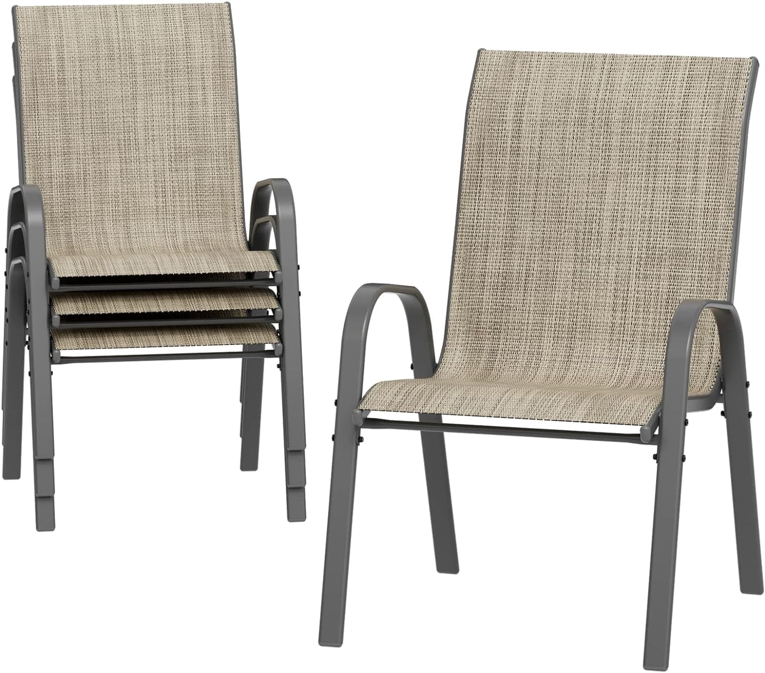 UDPATIO Patio Dining Chairs Set of 4, Outdoor High Stacking Chairs, Indoor/Outdoor Chairs Backyard Deck Garden Chairs, Restaurant Kitchen Dining Trattoria Chairs Khaki