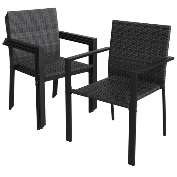 UDPATIO Patio Dining Chairs Set of 4 Stackable Outdoor Wicker Dining Chairs, All-Weather Patio Armchairs with Armrests, Rustproof Steel Frame, Ergonomic Comfort for Backyard, Deck, Garden,Black