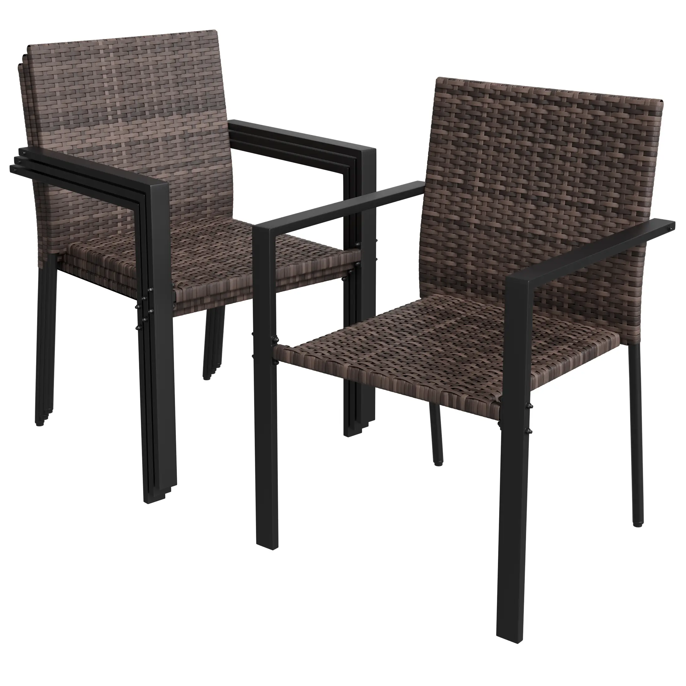UDPATIO Patio Dining Chairs Set of 4 Stackable Outdoor Wicker Dining Chairs, All-Weather Patio Armchairs with Armrests, Rustproof Steel Frame, Ergonomic Comfort for Backyard, Deck, Garden,Brown