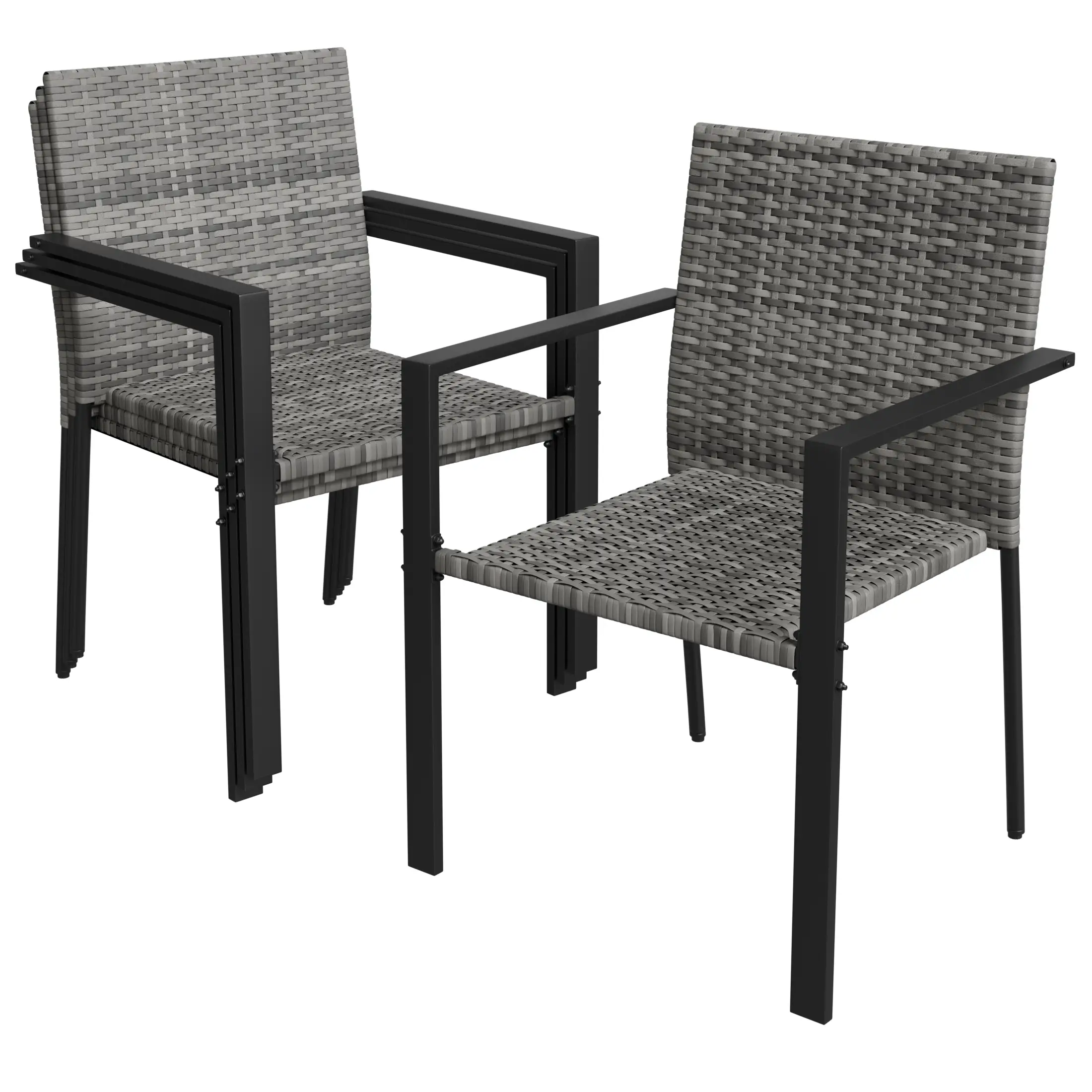 UDPATIO Patio Dining Chairs Set of 4 Stackable Outdoor Wicker Dining Chairs, All-Weather Patio Armchairs with Armrests, Rustproof Steel Frame, Ergonomic Comfort for Backyard, Deck, Garden,Grey