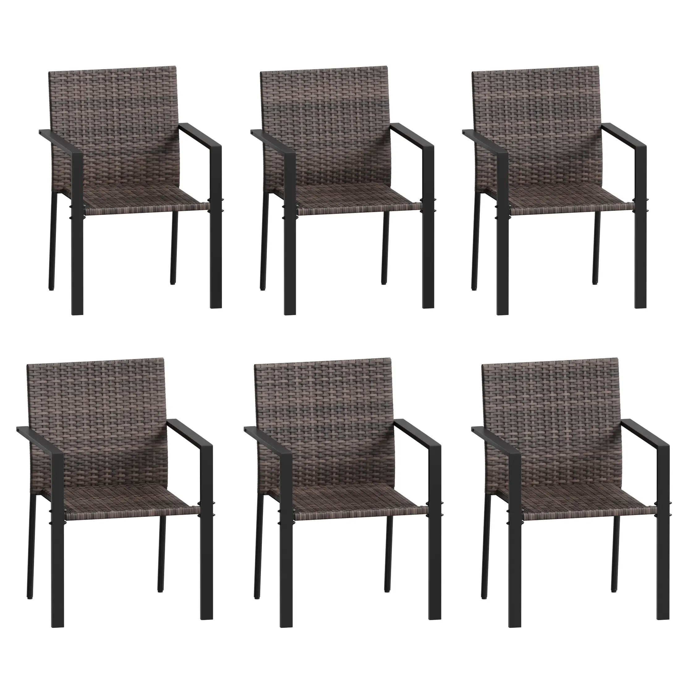 UDPATIO Patio Dining Chairs Set of 6 Stackable Outdoor Wicker Dining Chairs, All-Weather Patio Armchairs with Armrests, Rustproof Steel Frame, Ergonomic Comfort for Backyard, Deck, Garden,Brown