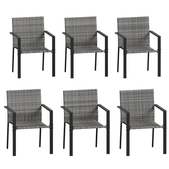 UDPATIO Patio Dining Chairs Set of 6 Stackable Outdoor Wicker Dining Chairs, All-Weather Patio Armchairs with Armrests, Rustproof Steel Frame, Ergonomic Comfort for Backyard, Deck, Garden,Grey