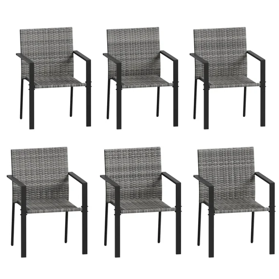 UDPATIO Patio Dining Chairs Set of 6 Stackable Outdoor Wicker Dining Chairs, All-Weather Patio Armchairs with Armrests, Rustproof Steel Frame, Ergonomic Comfort for Backyard, Deck, Garden,Grey