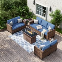 UDPATIO Patio Furniture Set, 4 Pieces Outdoor Furniture Sets, Wicker Rattan Outdoor Conversation Set with Gas Fire Pit Table and Waterproof Covers for Backyard, Deck, Porch