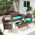 thumbnail image 1 of UDPATIO 4 Pieces Outdoor Patio Furniture,Sectional Conversation Sets,Brown PE Rattan Patio Chairs with Table and Loveseat for Balcony, Porch, Backyard,（Turquoise Cushion）, 1 of 8