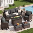 thumbnail image 1 of UDPATIO Patio Furniture Set with 44" Fire Pit Table, 6 Pieces Wicker Outdoor Couch with Rocking Swivel Chairs, Ottomans and Thick Cushions for Backyard, Grey, 1 of 9