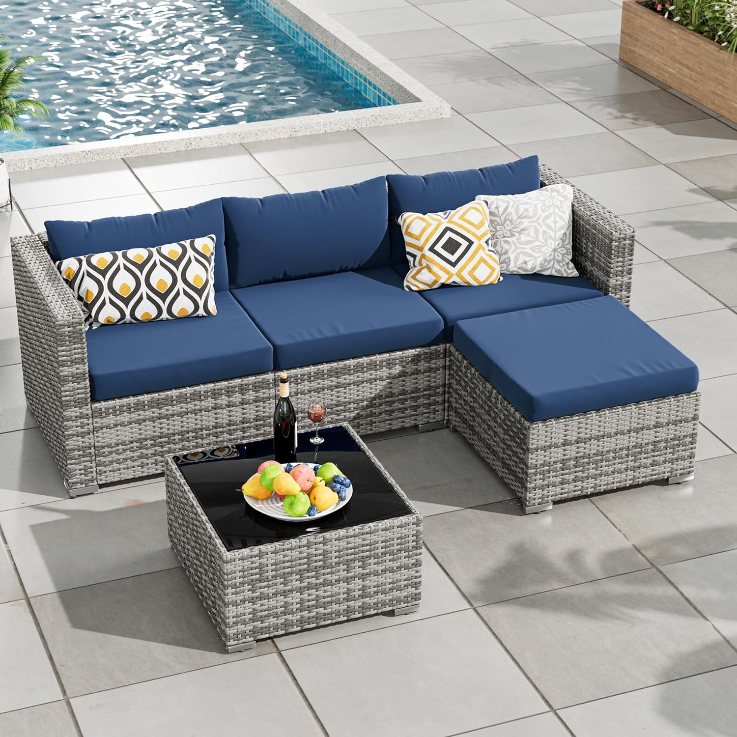 UDPATIO Patio Furniture Set 5 Pieces Modular Outdoor Couch with Glass ...