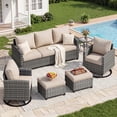 thumbnail image 1 of UDPATIO Patio Furniture Set, 6 Pieces Wicker Outdoor Couch with Rocking Swivel Chairs, Ottomans and Thick Cushions for Backyard, Khaki, 1 of 8