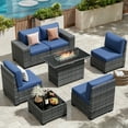 thumbnail image 1 of UDPATIO Patio Furniture Set with Fire Pit Table, Outdoor Patio Sofa Set With Wide Armrest, All-Weather Wicker Rattan Guest Set With Cushion And Glass Table And Waterproof Cover, Grey&Navy Blue, 1 of 8
