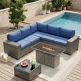 thumbnail image 1 of UDPATIO Patio Furniture Set with Fire Pit Table, Outdoor Patio Sofa Set With Wide Armrest, All-Weather Wicker Rattan Guest Set With Cushion And Glass Table And Waterproof Cover, Grey&Navy Blue, 1 of 6