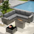 thumbnail image 1 of UDPATIO Patio Furniture Set with Fire Pit Table, Outdoor Patio Sofa Set With Wide Armrest, All-Weather Wicker Rattan Guest Set With Cushion And Glass Table And Waterproof Cover, Gray&Gray, 1 of 7