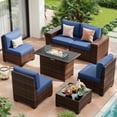 thumbnail image 1 of UDPATIO Patio Furniture Set with Fire Pit Table, Outdoor Patio Sofa Set With Wide Armrest, All-Weather Wicker Rattan Guest Set With Cushion And Glass Table And Waterproof Cover, Brown&Navy Blue, 1 of 8