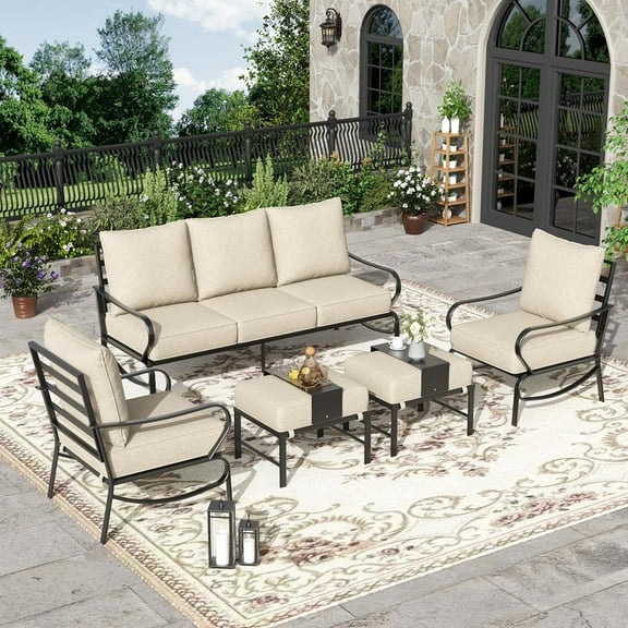 UDPATIO Patio Furniture Set,Metal Patio Furniture Sets,Beige Modern Outdoor Furniture,5 Piece Outdoor Patio Furniture with 5.75" Extra Thick Cushion for Backyard,Garden（Include Waterproof Covers）