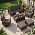 thumbnail image 1 of UDPATIO Patio Furniture Set, Outdoor Conversation Set with 2 Wood Armrest Swivel Chairs, Wicker Rattan Sofa Set with Storage Table for Backyard, Grey, 1 of 9