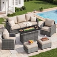 thumbnail image 1 of UDPATIO Patio Furniture Set with 44" Fire Pit Table, 5 Pieces Wicker Outdoor Couch with Chairs, Ottomans and Thick Cushions for Backyard, Khaki, 1 of 9
