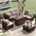 thumbnail image 1 of UDPATIO Patio Furniture Sets, Modular Rattan Outdoor Patio Sectional Furniture with 44" Fire Pit Table,, Wicker Patio Conversation Set for Backyard, Deck, Poolside w/Glass Coffee Table, 5PC Khaki, 1 of 9