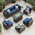 thumbnail image 1 of UDPATIO Patio Furniture Sets, Modular Rattan Outdoor Patio Sectional Furniture with 44" Fire Pit Table,, Wicker Patio Conversation Set for Backyard, Deck, Poolside w/Glass Coffee Table, 7PC Navy Blue, 1 of 8