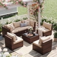 thumbnail image 1 of UDPATIO 7-Piece Rattan Outdoor Conversation Sets with Coffee Table and Sofa, Khaki, 1 of 10