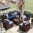 thumbnail image 1 of UDPATIO 7-Piece Wicker Modular Sectional Outdoor Conversation Sets with Glass Coffee Table, Blue, 1 of 10