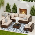 thumbnail image 1 of UDPATIO Patio Furniture Sets, Modular Rattan Outdoor Patio Sectional Furniture Sofa Set, Wicker Patio Conversation Set for Backyard, Deck w/Side Table, 7pc Brown/Khaki (Include Sofa Cover), 1 of 6