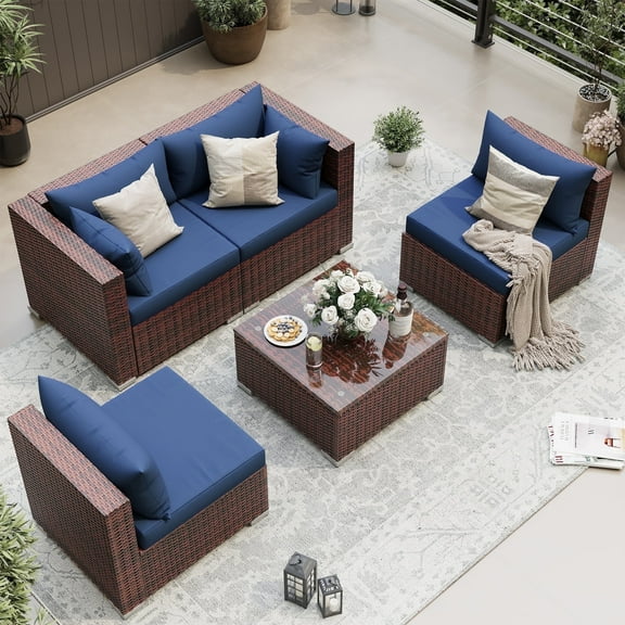 UDPATIO Patio Furniture Sets, Modular Rattan Outdoor Patio Sectional Furniture Sofa Set, Wicker Patio Conversation Set for Backyard,5PCS