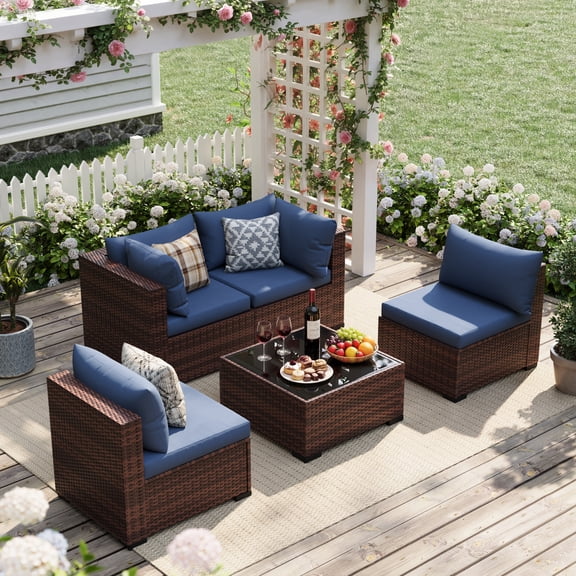 UDPATIO Patio Furniture Sets, Modular Rattan Outdoor Patio Sectional Furniture Sofa Set, Wicker Patio Conversation Set for Backyard,5PCS