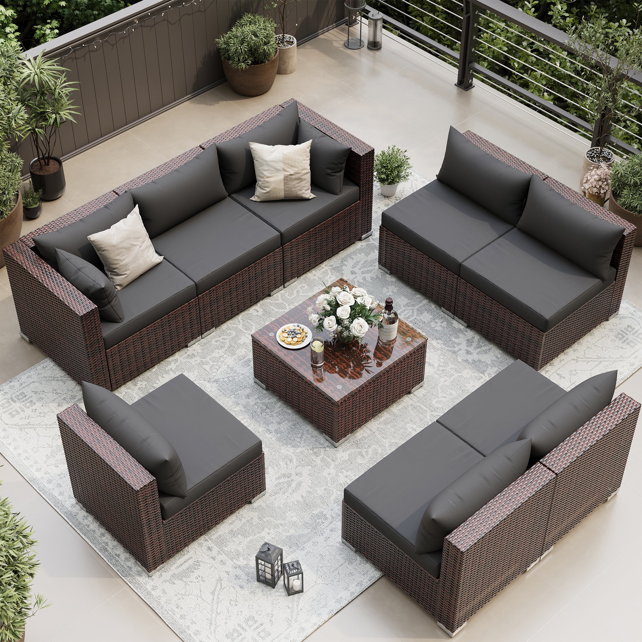 UDPATIO Patio Furniture Sets Modular Rattan Outdoor Patio Sectional Furniture Sofa Set Wicker Patio Conversation Set for Backyard Deck Poolside