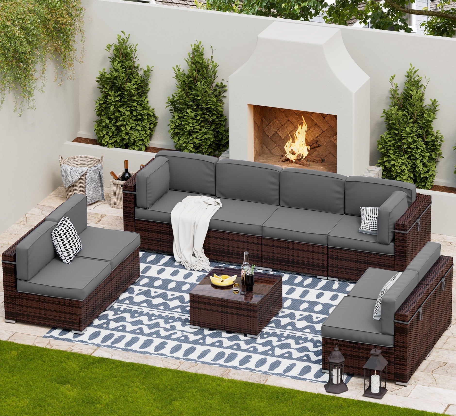 UDPATIO Patio Furniture Sets, Modular Rattan Outdoor Patio Sectional ...