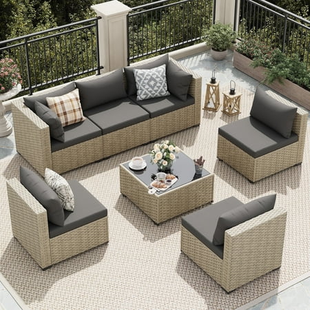 UDPATIO Patio Furniture Sets, Modular Rattan Outdoor Patio Sectional Furniture Sofa Set, Wicker Patio Conversation Set for Backyard